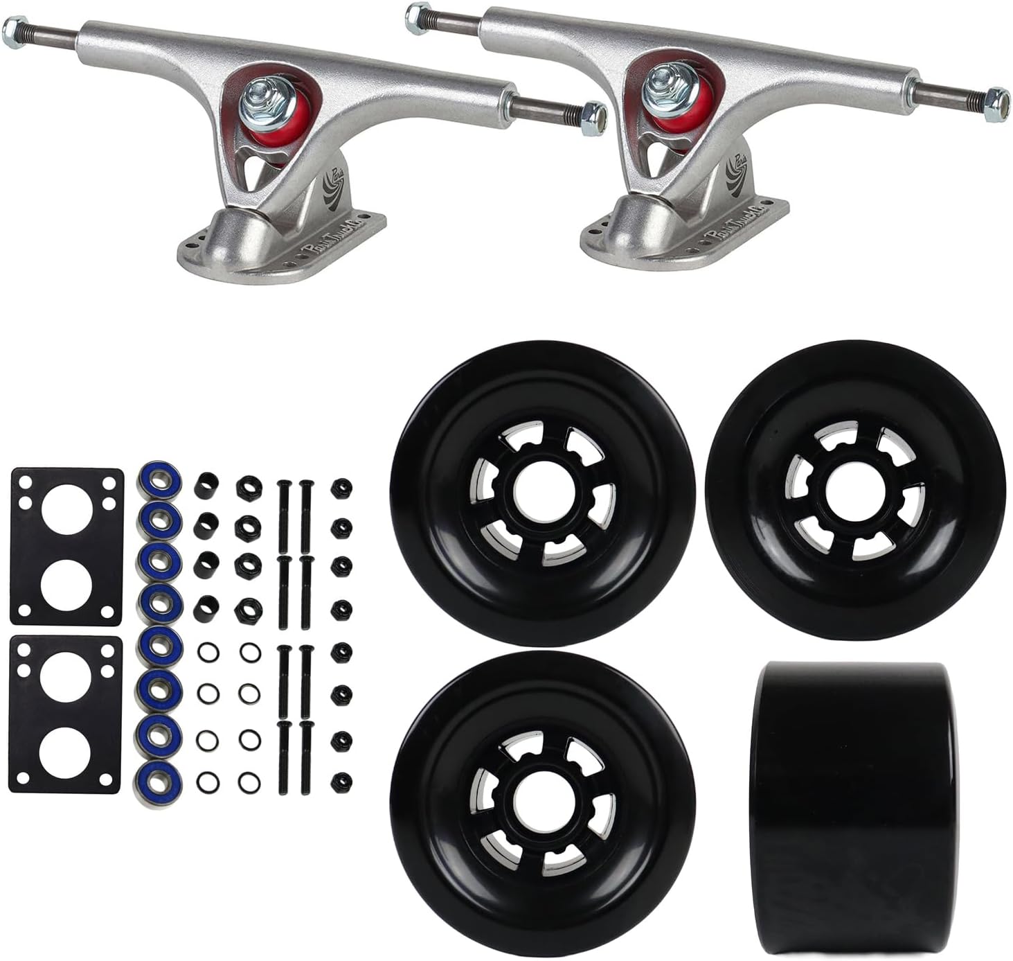 Paris Longboard Trucks with Extra Large Wheels, ABEC 7 Bearings, Hardware, and Risers