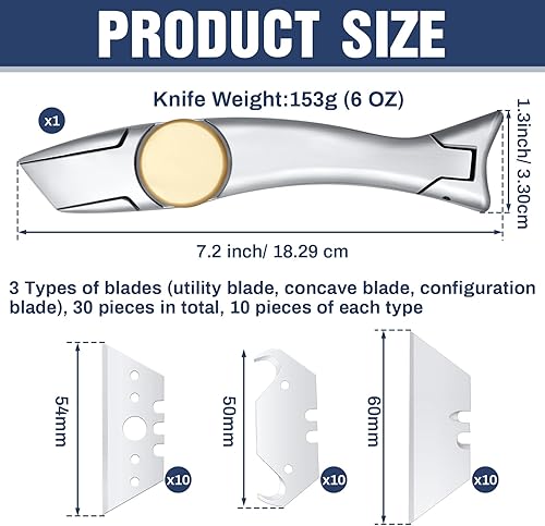 Miniatura 2 de WILLBOND Cuchillo de tiburón resistente, cuchillo de delfín, cuchillo de alfombra, cuchillo para techos, cuchillo de utilidad con 30 cuchillas de