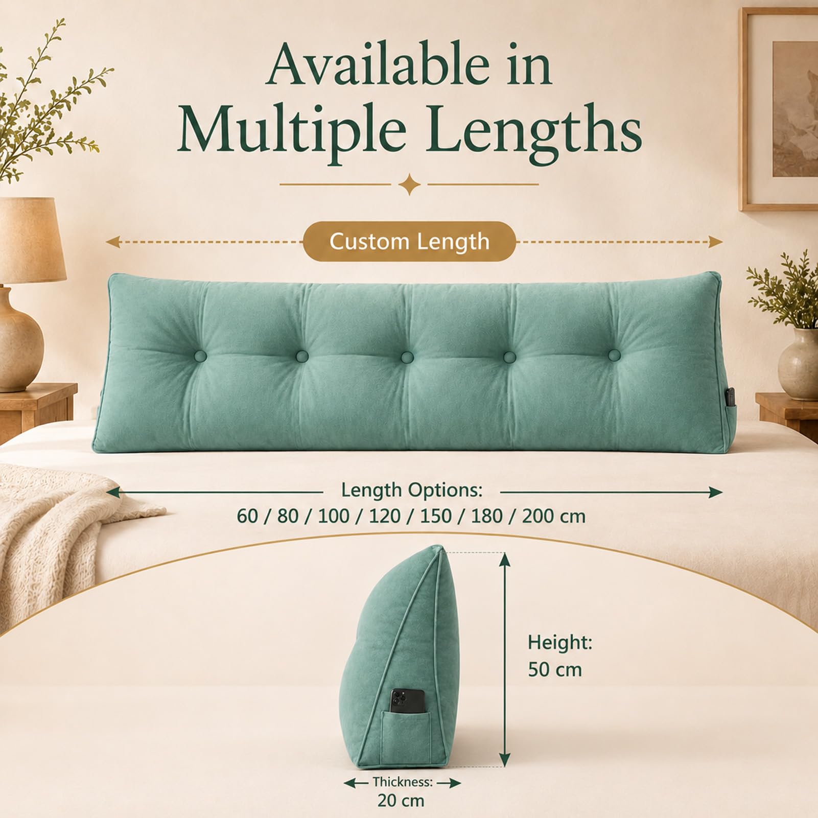 AEHO Cuscino da Lettura Letto Cuscino a Cuneo Triangolare Cuscino Schienale Divano, Morbido Spessore 20cm EPE, 3-in-1 5 Zone Ergonomico per Testata Letto Casa,Grey02,60 * 50 * 20CM