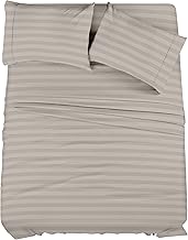 Lauren Smith- 100% Cotton- Queen 3Piece Fitted Sheet Set- Premium Striped Hotel Bedsheet Sets- 400 Thread Count- Soft Sateen Cotton- Deep Pocket, Breathable- Fitted Sheet Set-(Silver Stripe)