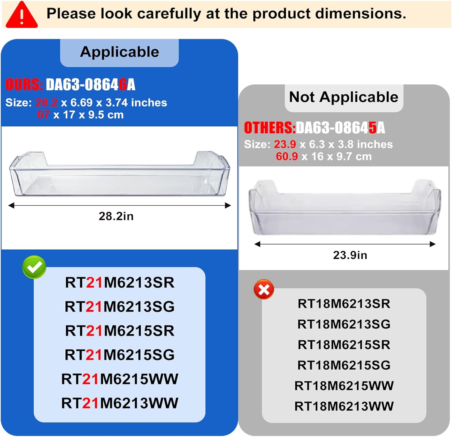 28 Inch DA63-08646A Refrigerator Door Shelf Bin, Refrigerator Replacement Shelf Compatible with Samsung RT21M6213SR, RT21M6215SG