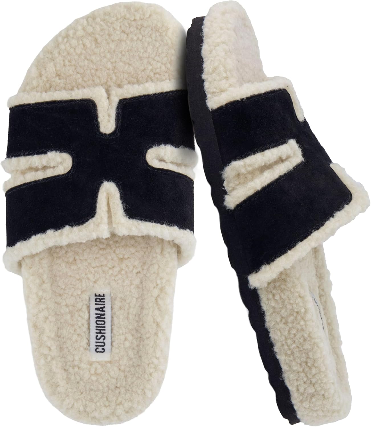 CUSHIONAIRE Cuddle Fur Slippers for Women Faux Shearling Slide Sandal +Memory Foam, Wide Widths Available