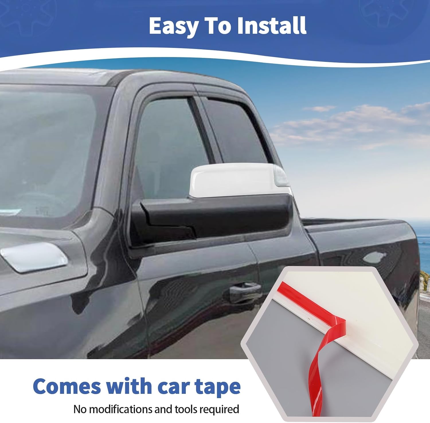 for RAM Sideview Mirror Cap Trim Cover Fit for RAM 2018-Present White Exterior Accessories 2pcs