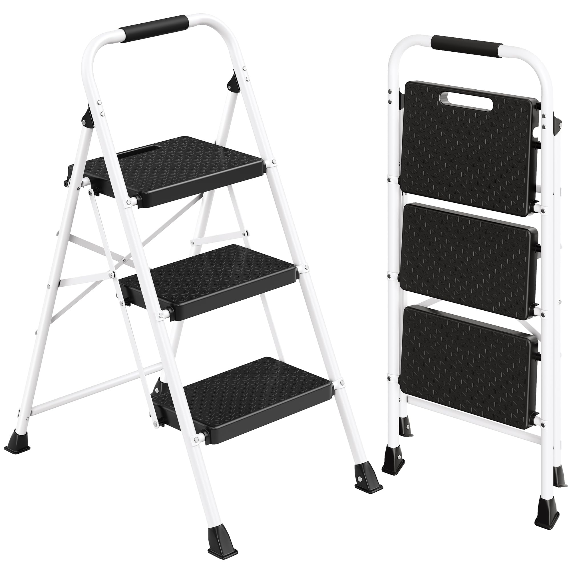 SONGMICS Escabeau en Acier, Marchepied Pliant à 3 Marches, Charge Maximale 150 kg, pour Maison, Bureau, Jardin, 73 x 46,5 x 102,5 cm, Blanc GSL203WZ01