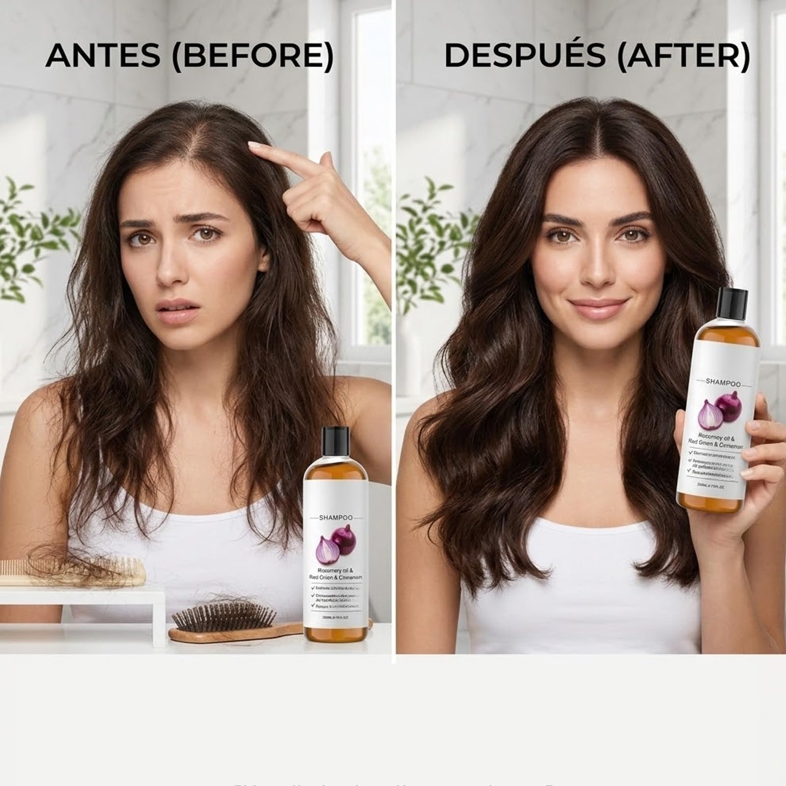 Champú de biotina de romero y cebolla para dar volumen al cabello, champú suave para el cuidado del cuero cabelludo para cabello fino, espesamiento voluminizador, limpieza profunda e hidratante