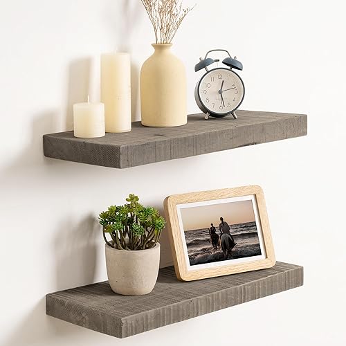 Miniatura 19 de Estantes flotantes, estantes de pared de madera maciza rústica recuperada de 8 pulgadas de profundidad para almacenamiento, estantería de exhibición