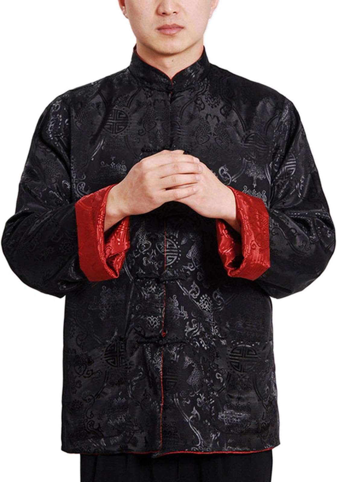 Mens Chinese Clothing Tang Suit - Wing Chun Shaolin Tai Chi Traditional Costume Martial Arts Kung Fu Long Sleeve Both Sides Jacket Shirt Uniform