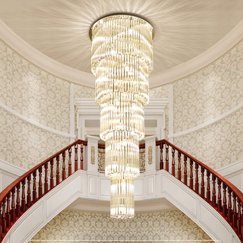 Żyrandol, luksusowa willa dwupoziomowa klatka schodowa kryształowa długa lampa sufitowa LED ciepłe światło dekoracja hotelu 65 x 65 x 180 cm światło sufitowe