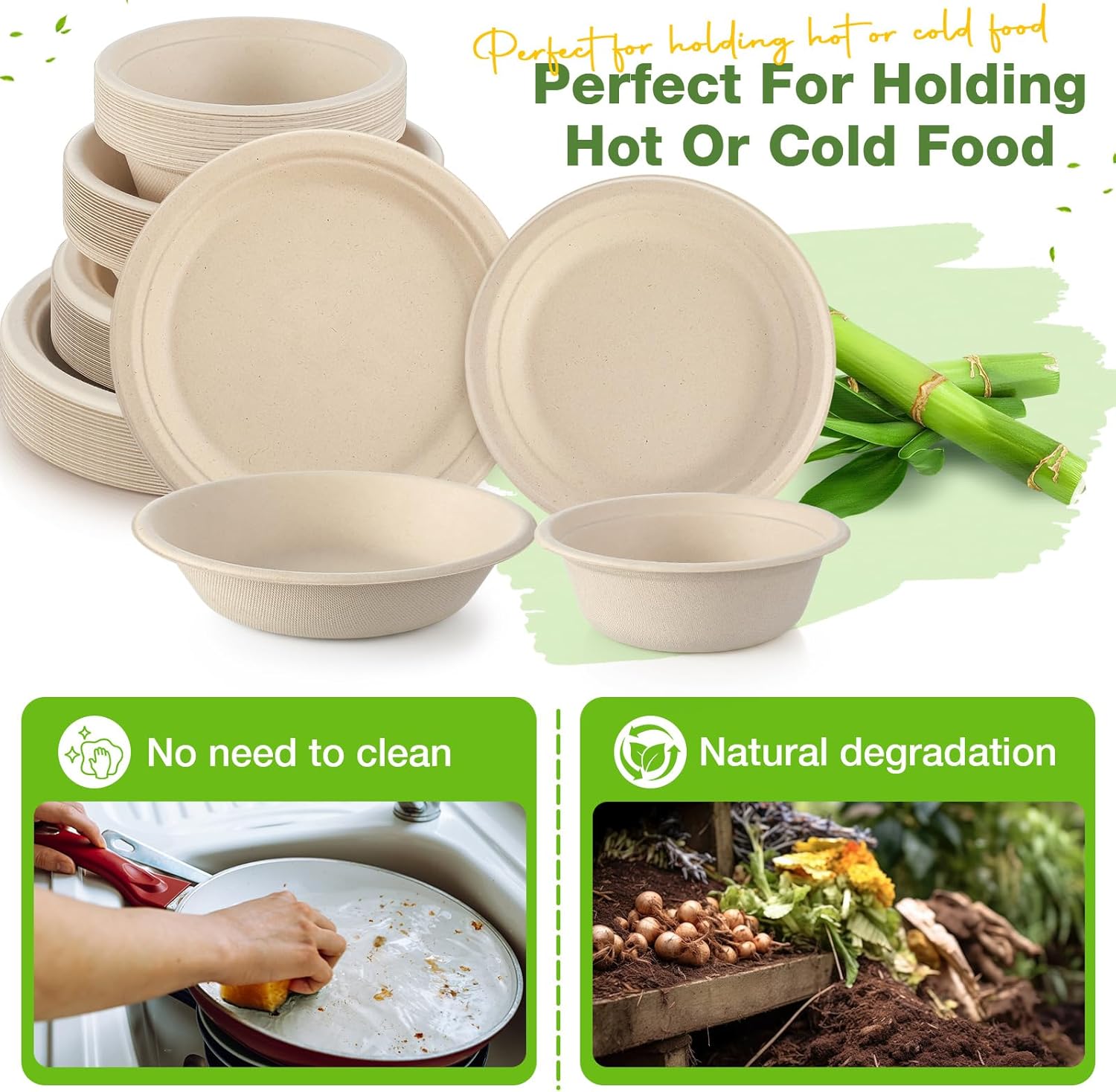 Havawish 200 Pcs Compostable Paper Plates and Bowls Set 7 Inch 9 Inch Disposable Plate 16oz 24oz Biodegradable Bowls for Party Dinner 50-person Bulk Party Supplies - Image 4