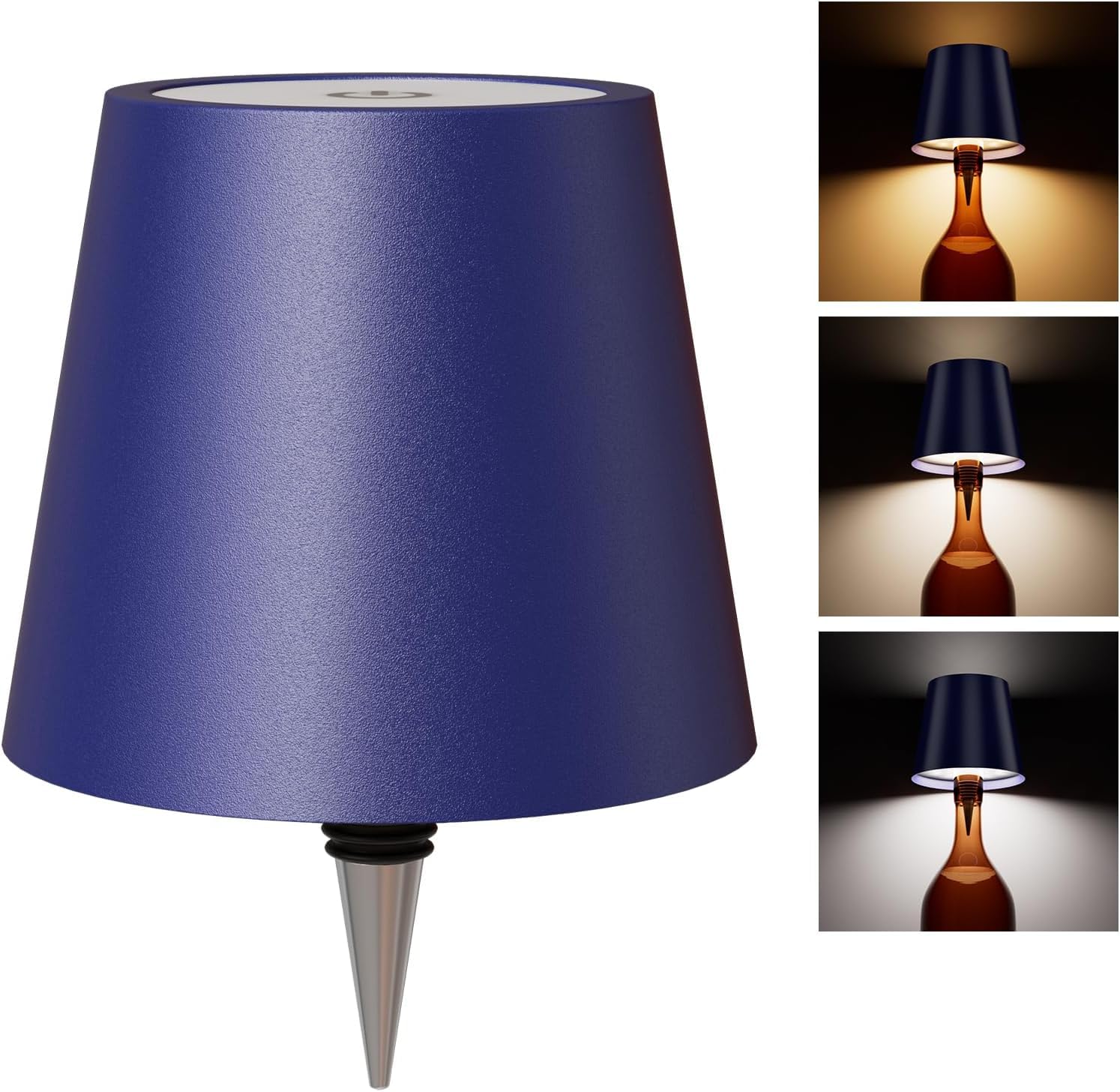 AIMARS Wireless Bottle Lamp, 3 Color Stepless Dimming Wine Bottle Lamp, LED Rechargeable Touch Control Wireless Bottle Lampshade for Bedroom, Restaurant, Bar (Dark Blue, 1-Pack) — image 1