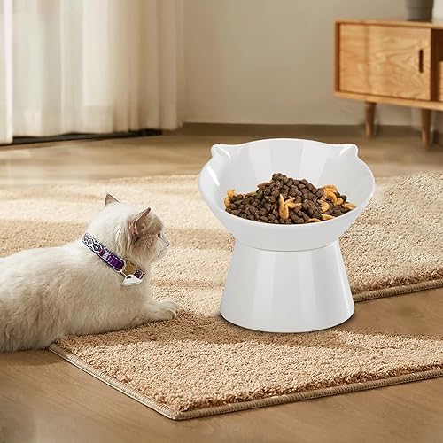 Miniatura 9 de Cuencos elevados desmontables para gatos, cuenco elevado inclinado en 15, antivómitos, apto para bigotes, platos ajustables para proteger la columna