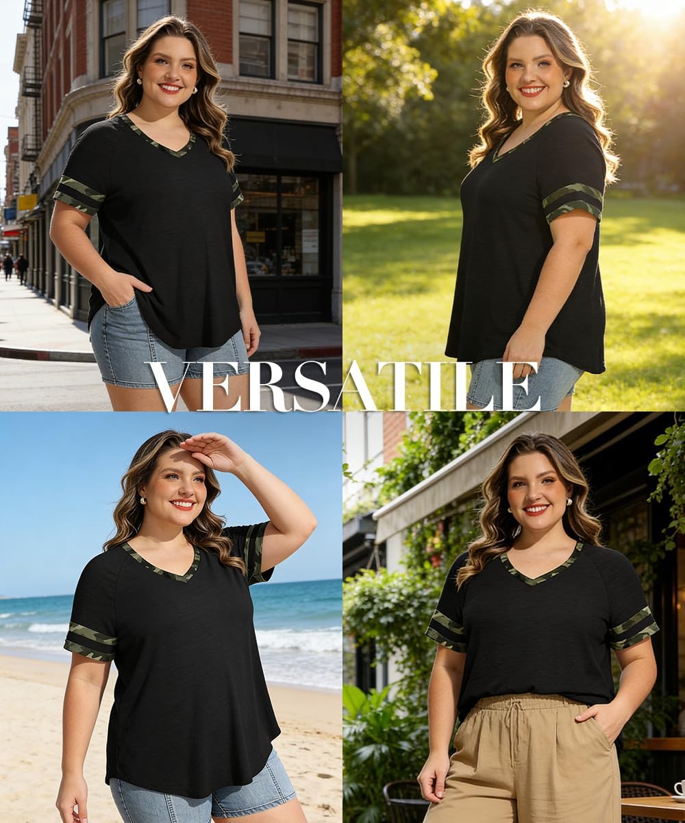 RITERA Plus Size Tops for Women Short Sleeve T Shirt Casual Summer V Neck Tunics Tees XL-6XL - Image 2