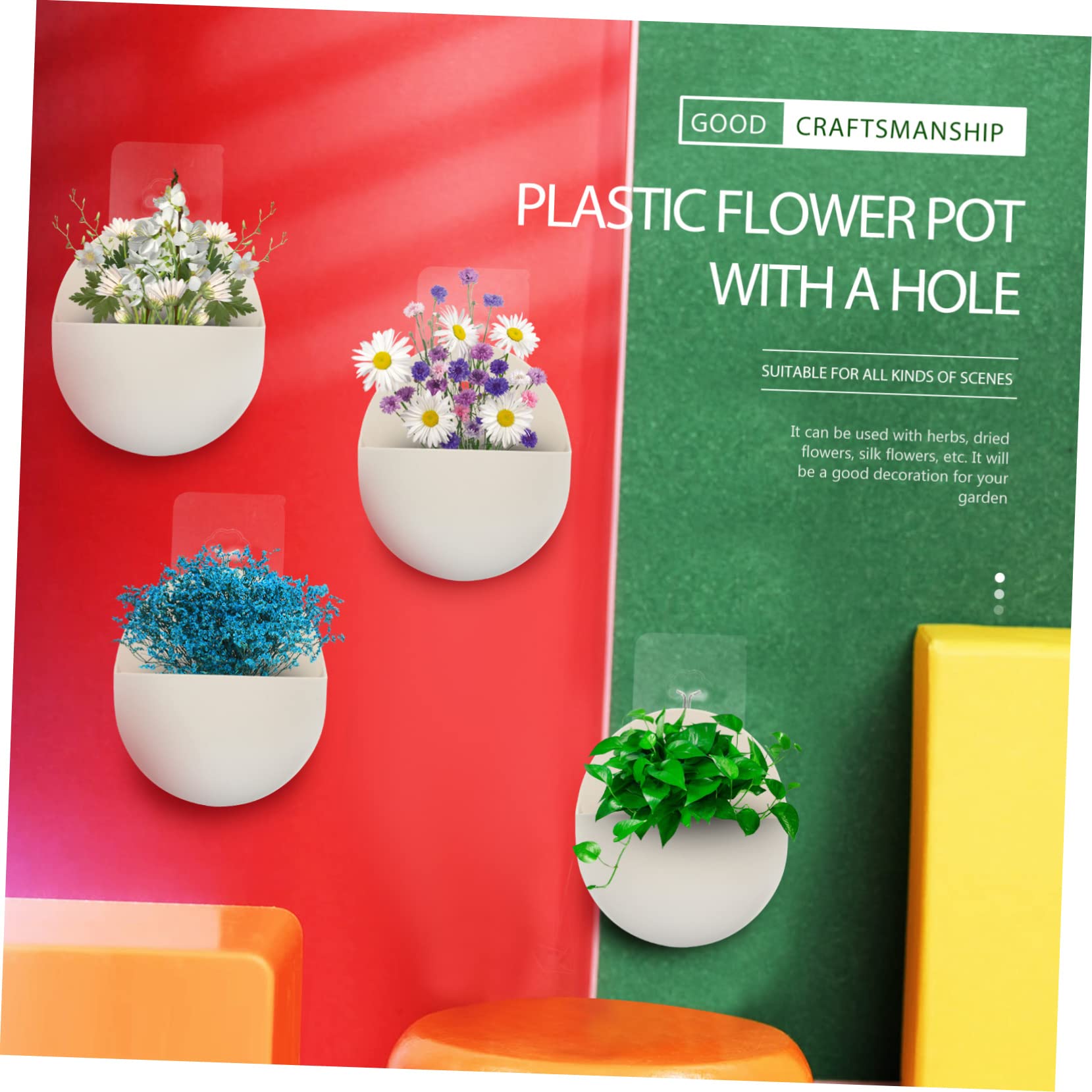 UPKOCH 4er Set Wand-Blumentöpfe – Weiß, Halbrund, Mit Aufhängeöse, Für Balkon, Terrasse & Garten