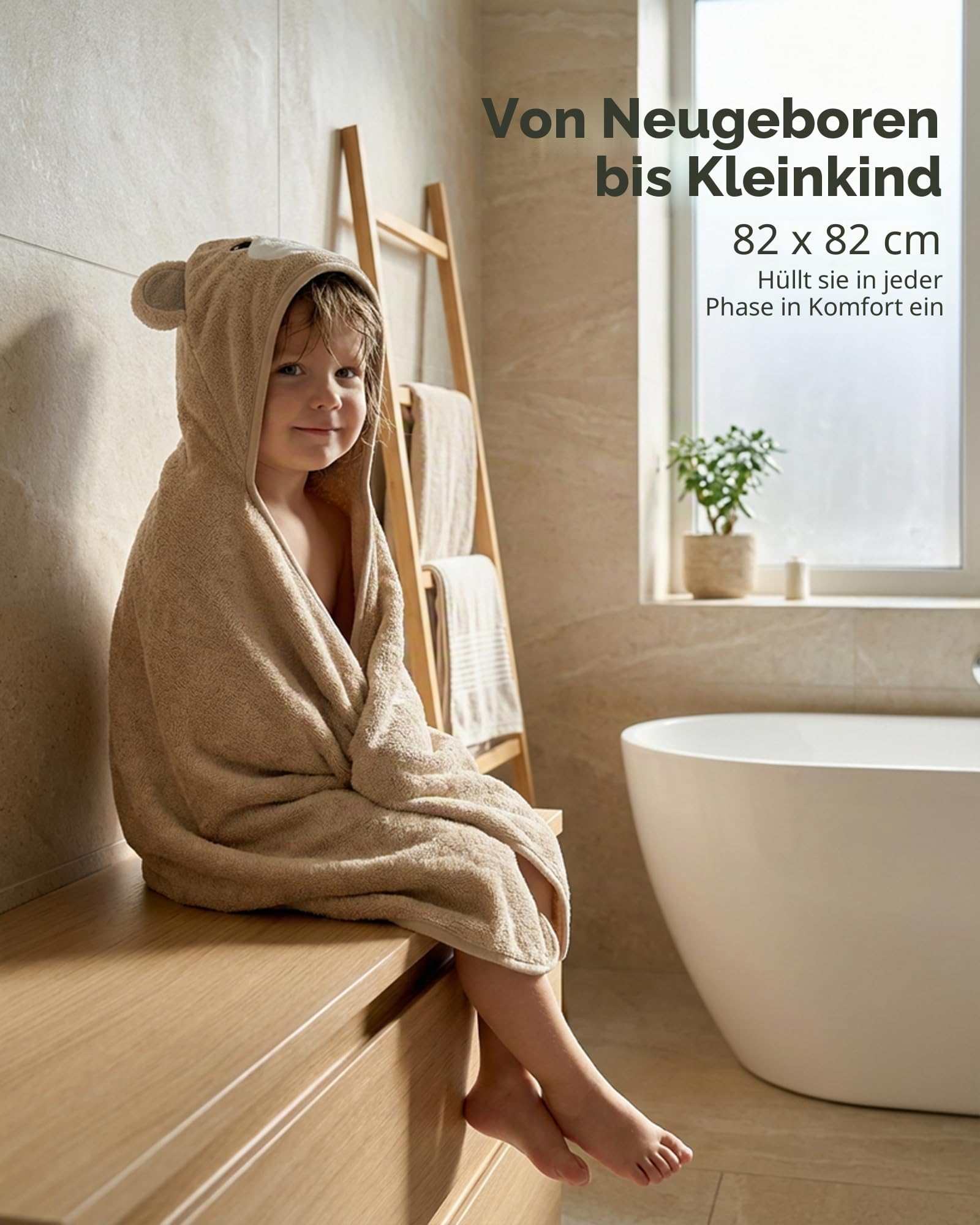 MINIBOO Bambus-Kapuzenhandtuch Baby - Weiches, saugstarkes Babybadetuch mit Kapuze für Neugeborene, Kleinkinder und Kinder - Hypoallergenes Babyhandtuch