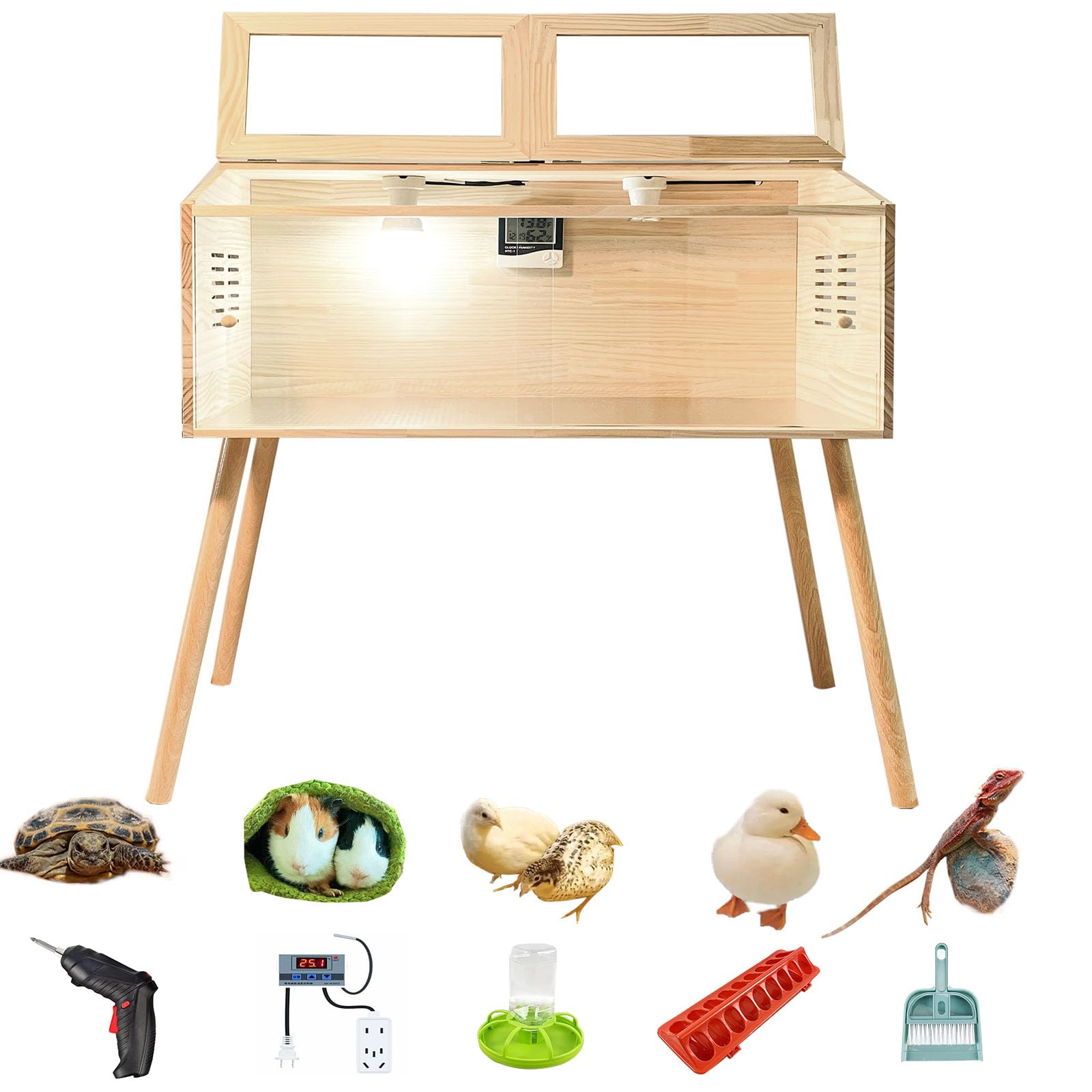 Brooder Box for Chicks, Kit with Heat,Chick Brooder Box with Sliding Door,with Thermostat,Table Legs, Temperature and Humidity Meter,Suitable for