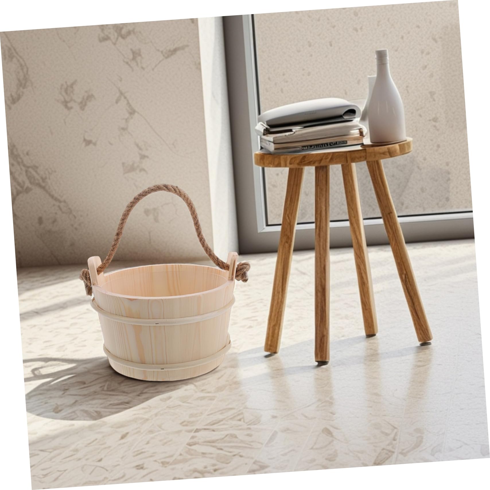 Gatuida Ensemble Seau et Louche de Sauna en Bois, Outil D’arrosage pour Hammam, Design Portable, pour Spa et Bain