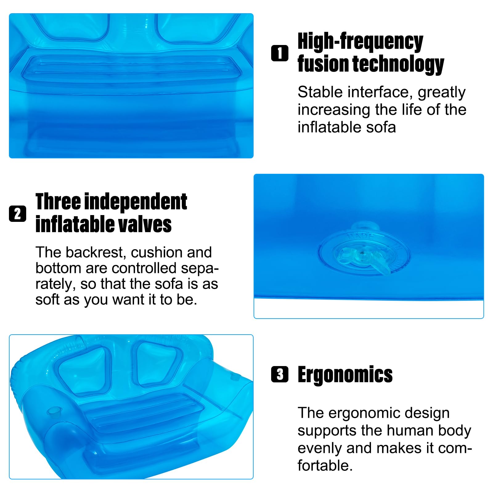 Kaichenyt Double Inflatable Couch Sofa, Cool Double Inflatable Chair, Portable Air Sofa, Inflatable Couch, Inflatable Sofa for Camping Picnic Beach Travel (Blue)