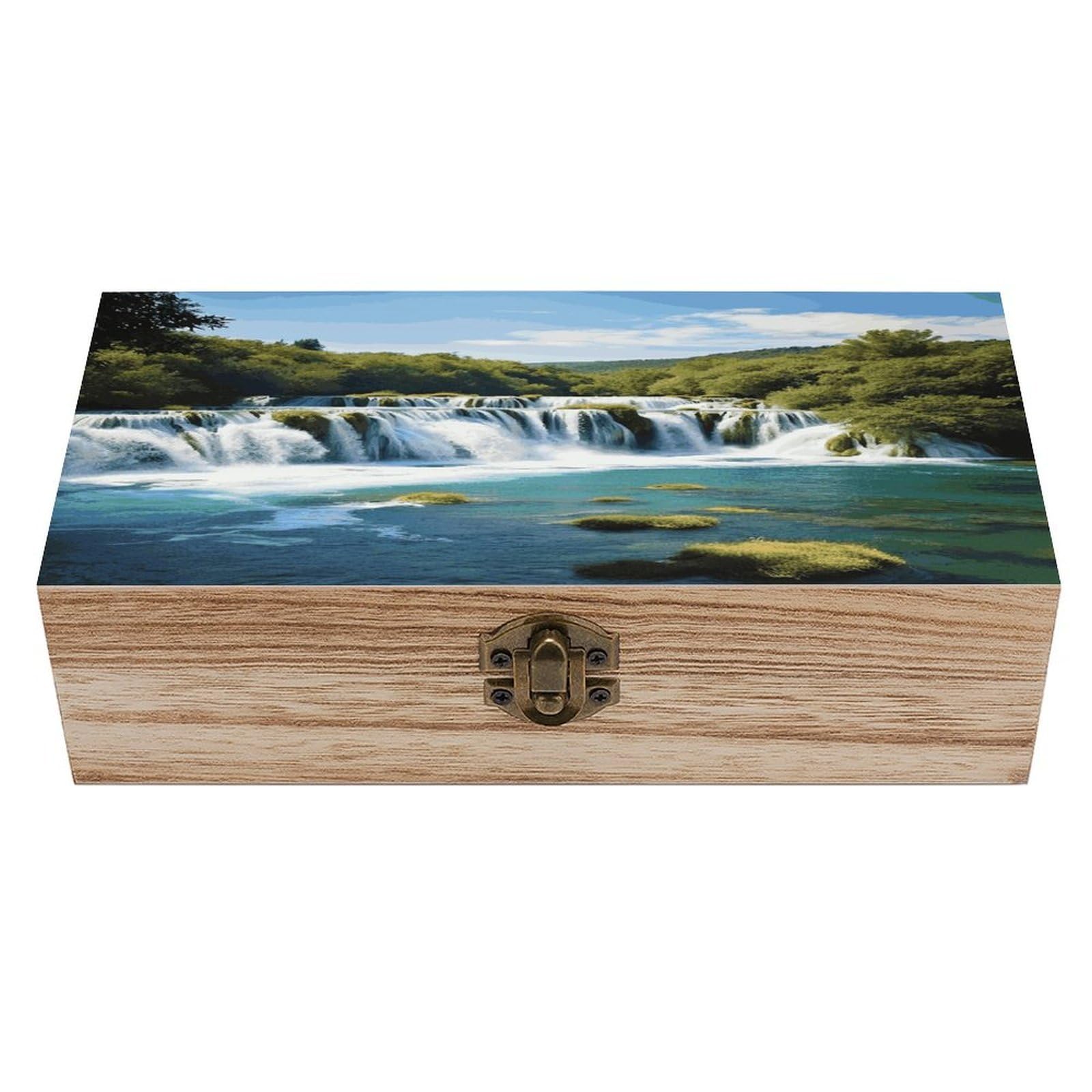 FekiLoot Waterfalls on Krka River Wooden Box with Hinged Lid Vintage Storage Box Beautifully Keepsake Boxes Jewellery Organiser & Trinket Holder Unique Gift Ideas for Men & Women