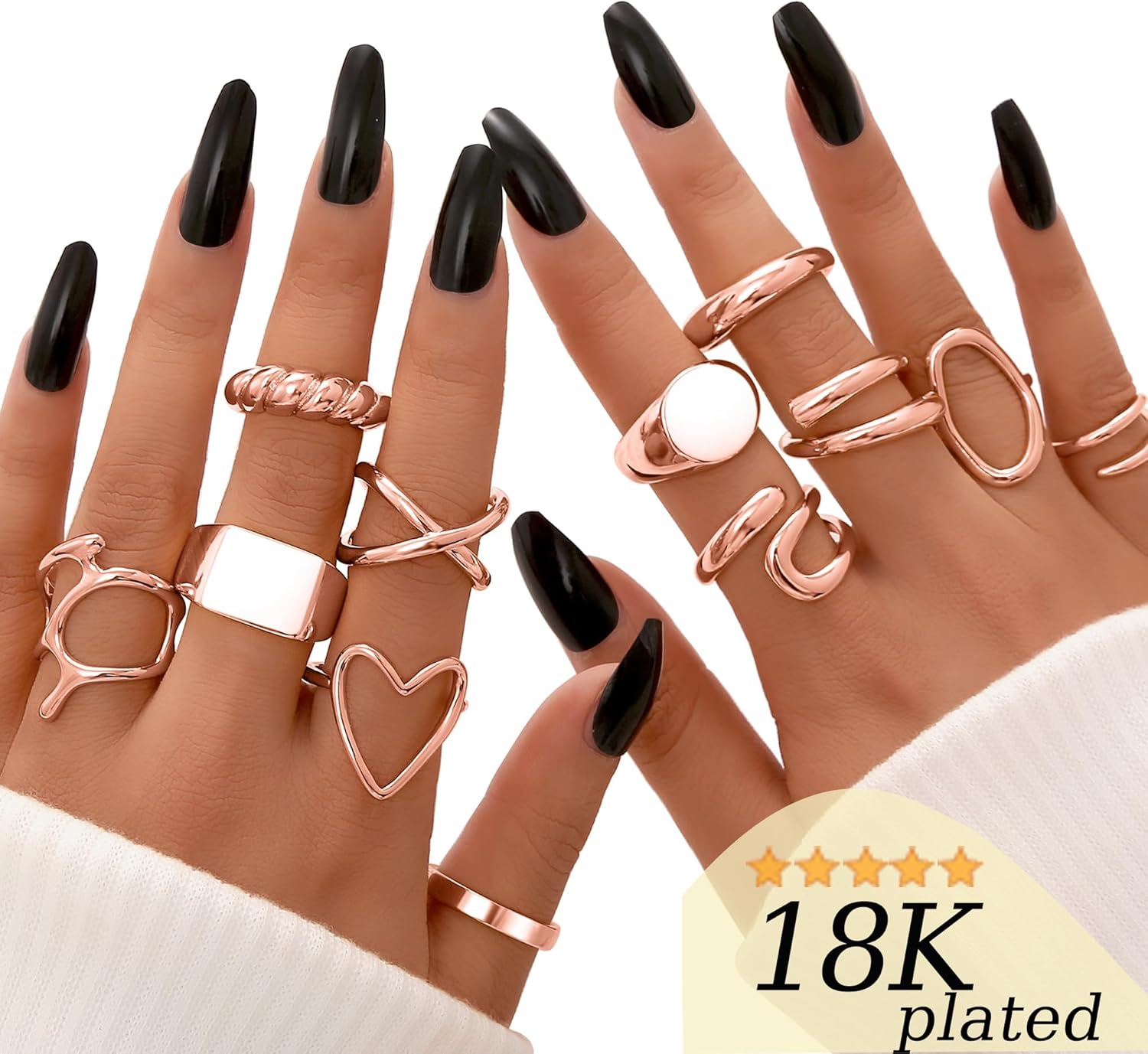 FAXHION 12PCS Gold Stackable Rings Set for Women, 18K Gold Plated Open Stacking Knuckle Ring, Adjustable Chunky Signet Band Statement Ring for Gift - Image 2