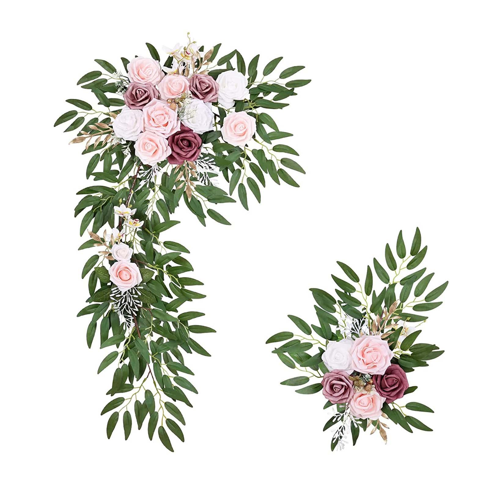 2 Stück Hochzeitsbogen-Blumen, Künstliche Rosen-Pfingstrosen-Blumengirlanden mit Grünen Eukalyptusblättern, Hochzeits-Willkommensschilder, Künstliche Grüne Girlanden für (B)