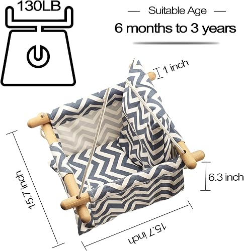 Miniatura 3 de KINSPORY Asiento columpio colgante para bebé, silla hamaca de lona segura con cojín de respaldo suave, accesorios de instalación incluidos