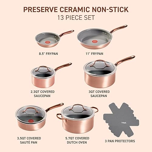Miniatura 2 de T-fal Preserve - Juego de utensilios de cocina antiadherentes, 13 piezas, apto para horno y asador hasta 350 F, incluye olla, cacerolas, sartenes,