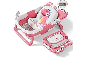 Bañera para bebé niña: Tina de baño plegable con termómetro, cojín flotante y desagüe