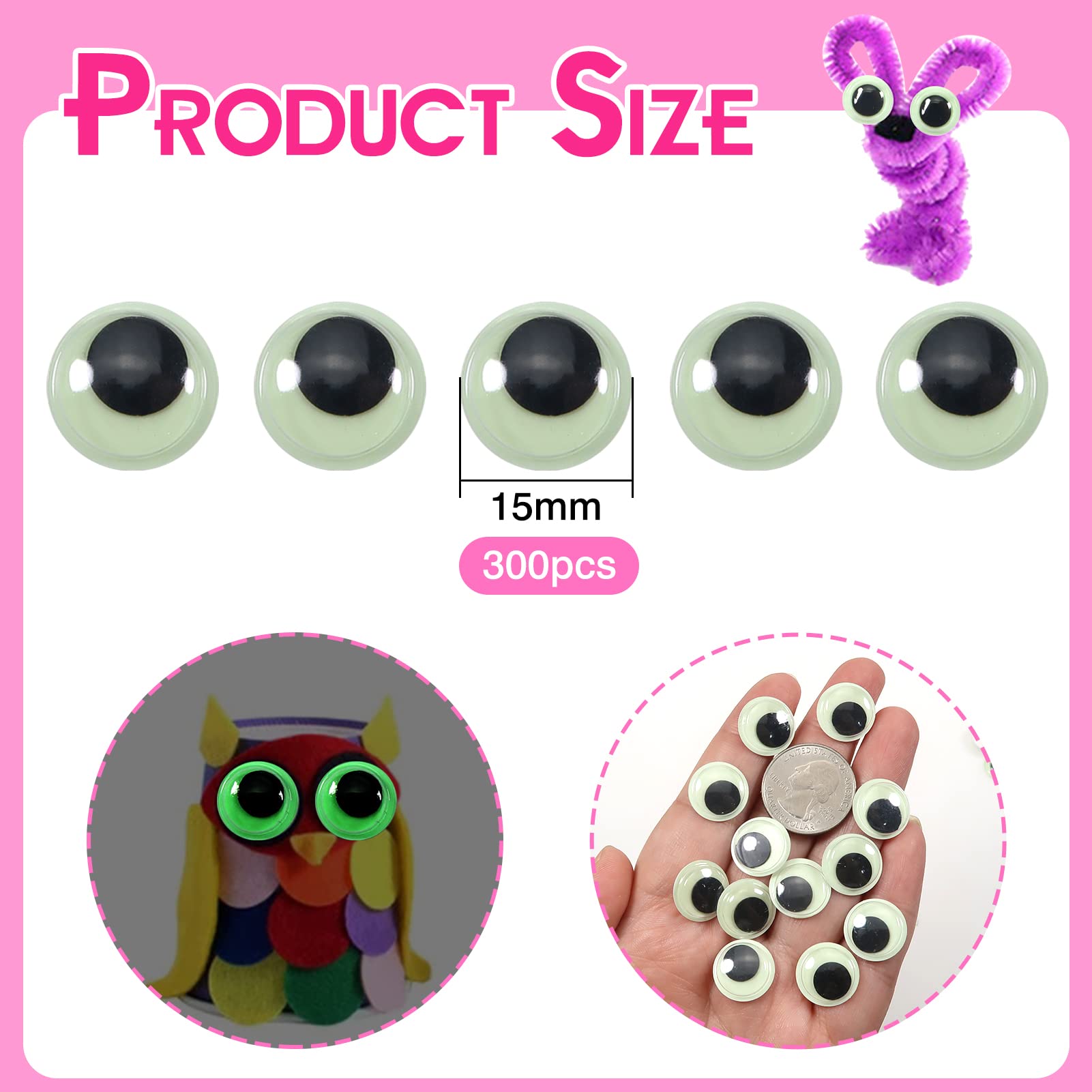 Uootach 1500 Pièces Yeux Mobiles Auto Ddhésifs, Plastique Autocollant Wiggle Eyes, Yeux D