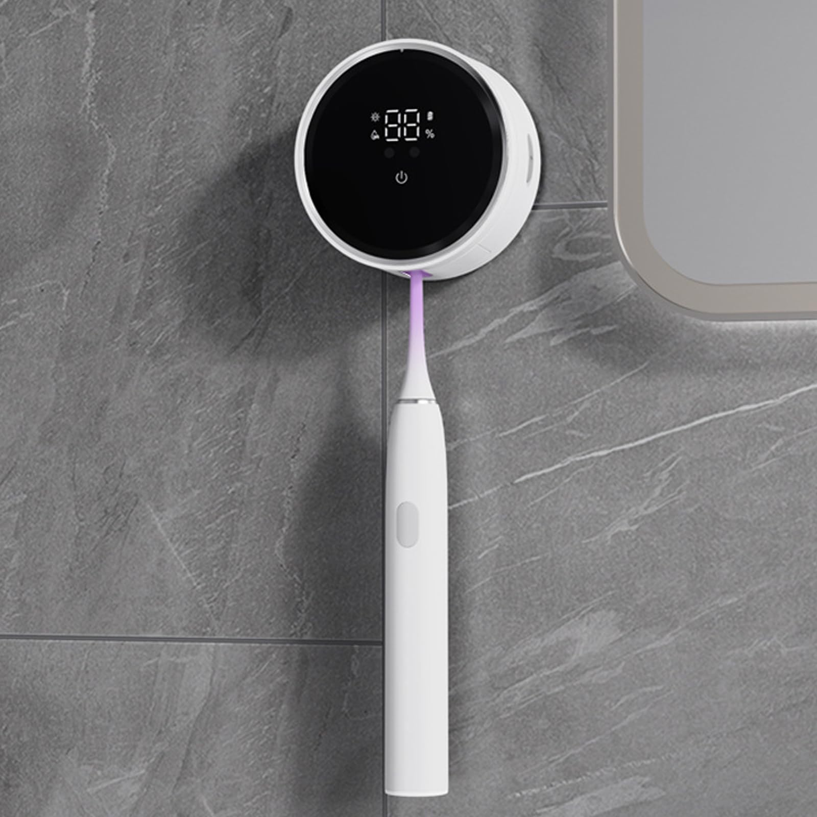 Soporte Inteligente para cepillos de Dientes UV, Limpiador de cepillos de Dientes eléctrico montado en la Pared con Secado automático, Pantalla LED, Sensor de Movimiento - Organizador de baño para CE
