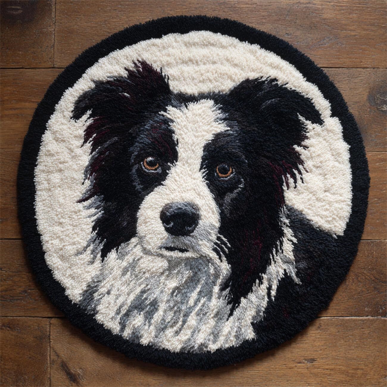Kitquiver Dog Animal Latch Hook Kits for Adultsblack and White Border Collie Knitting Kits for Adults Latch Hook Canvas DIY Rugs Crochet Yarn Set Embroidery Kit 100x100cm