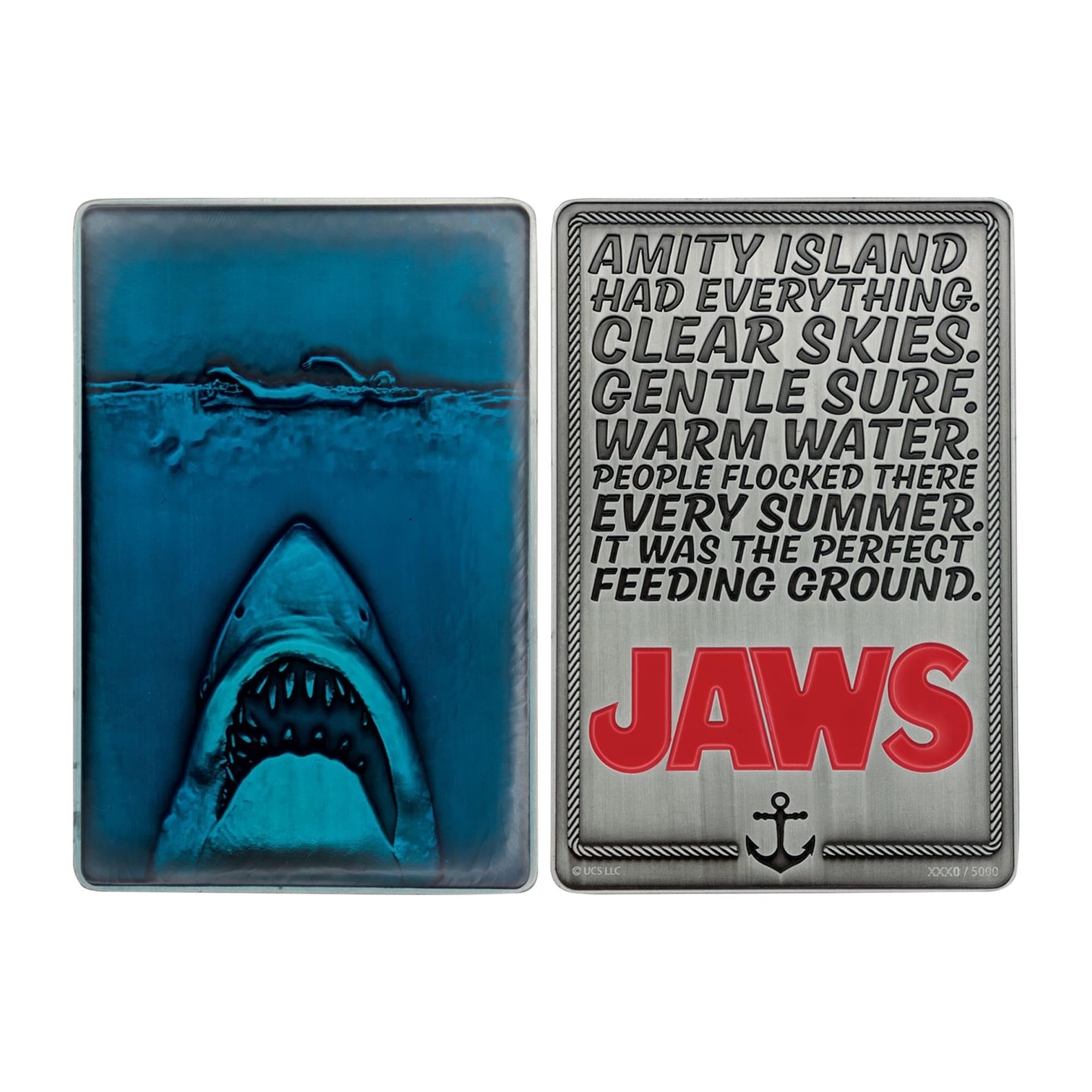 Fanattik Blue Jaws 50Th Anniversary Poster Limited Edition Ingot – Officially Licensed Movie Collectible (Individually Numbered, 90 X 60Mm)