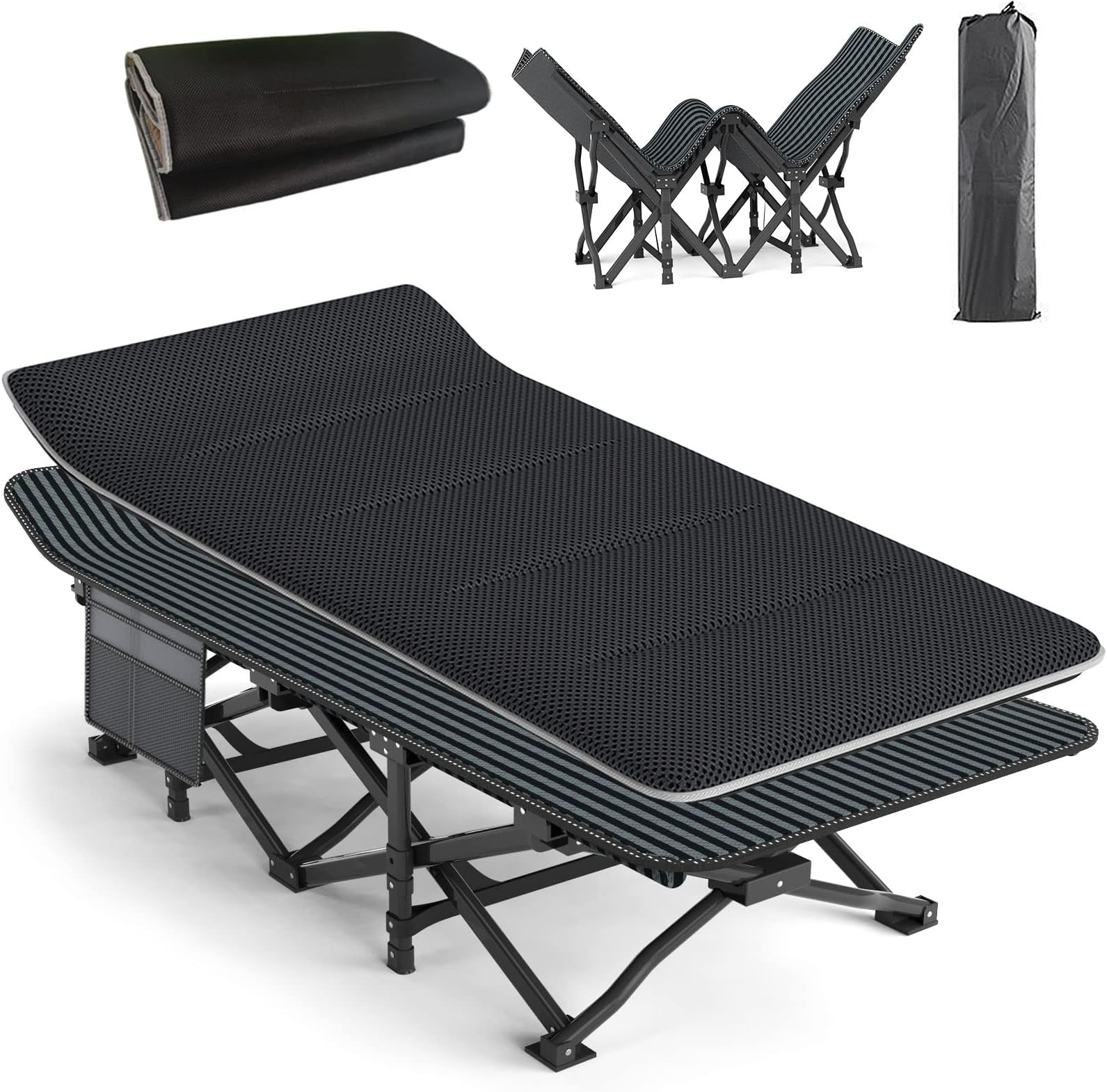 – Camp Beds for Adults with Cushion Comfortable, Travel Camping Cot for Sleeping，Lightweight Folding Bed with Carry Bag Supports 450 lbs