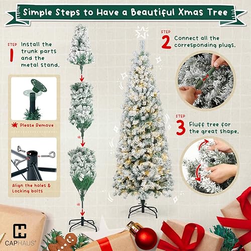 Miniatura 6 de Fencer Wire Árbol de Navidad artificial preiluminado de 6 pies con 618 puntas de ramas prearticuladas y soporte plegable, árbol de Navidad delgado