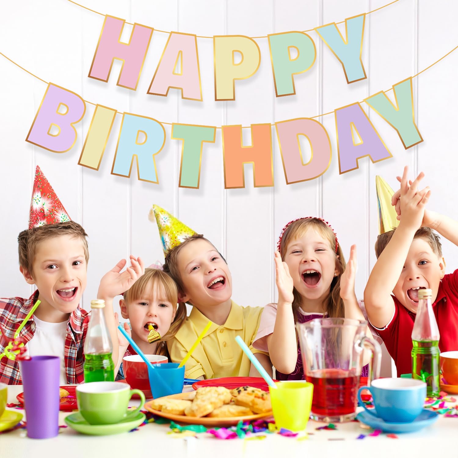 Party Propz Pastel Happy Birthday Banner - 50 Inch x 50 Inch Rectangular Cardstock Standard Banner for Girls, Boys & Kids' Birthday Decoration 2