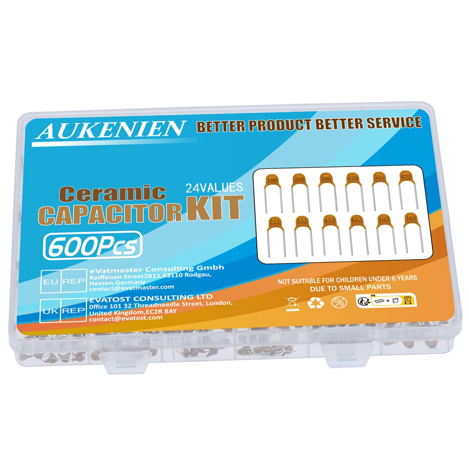 AUKENIEN 600 piezas Kit surtido de Condensador Cerámico uF nF Condensadores Electroliticos 10pF a 100nF
