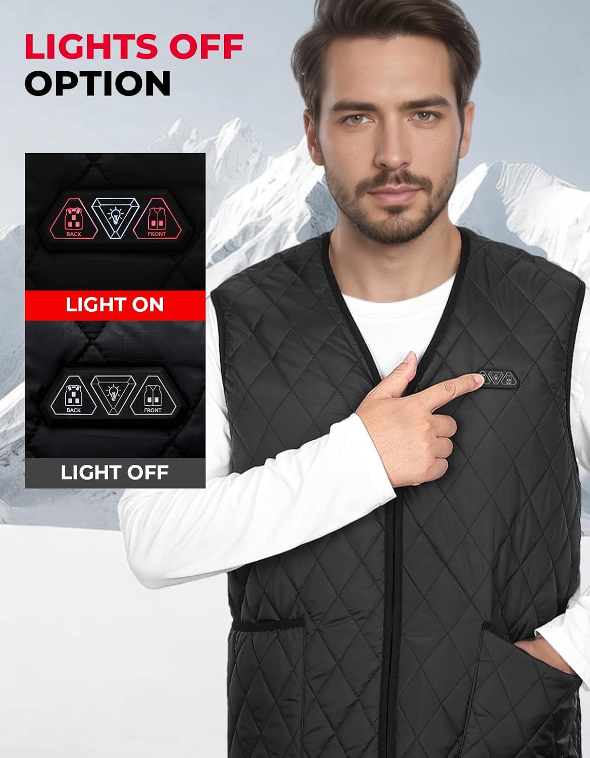 KEMIMOTO Mens Heated Vest, Heated Quilted Jackets for Men, V-Neck Zipper Vest(Batteries Not Included) - Image 2