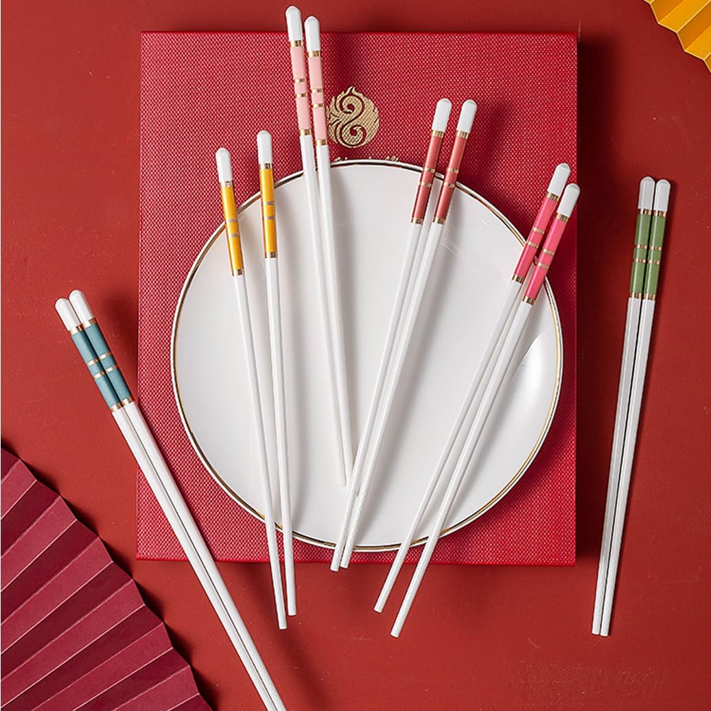 Coffret cadeau de baguettes en porcelaine chinoise, 10 paires de baguettes réutilisables lavables au lave-vaisselle, coffret cadeau avec étui, baguettes antidérapantes en céramique osseuse de hau