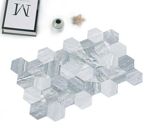 Miniatura 4 de 10 piezas hexagonales de PVC para despegar y pegar, mosaicos autoadhesivos de metal con borde biselado sin costuras para salpicaduras de cocina,