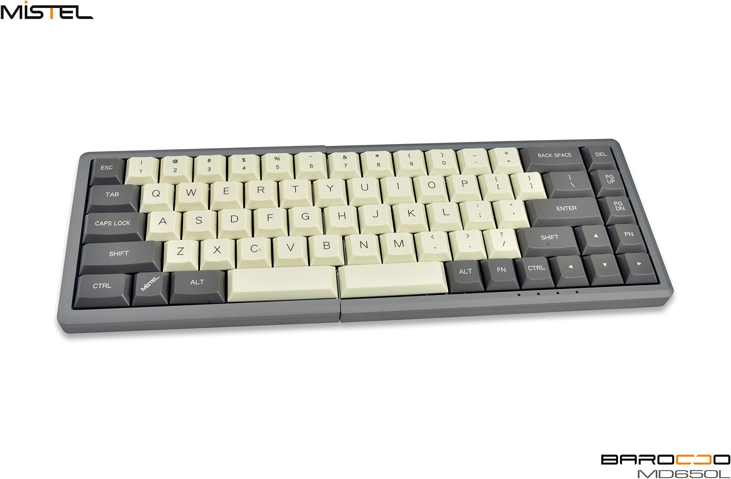 Mistel MD650L Ergonomic Split Mechanical Keyboard Cherry ML Switch (Milk/Gray Two Tone Dye-Sub ABS ALPS Low Profile Keycaps, CNC Aluminum Gray Case, ANSI/US, Programable Macro/Remapping)