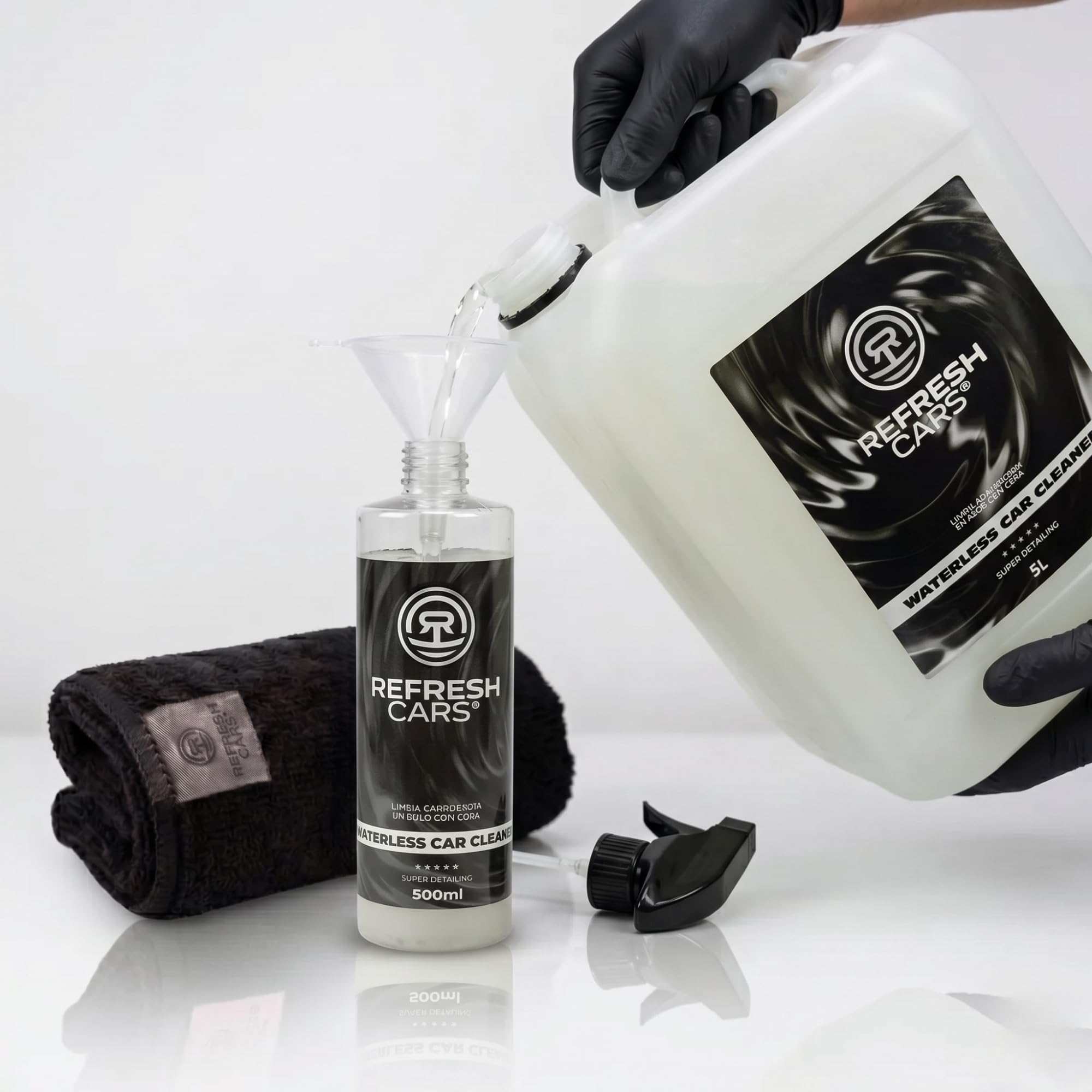 Limpiador de Carroceria con Cera Carnauba 5,5 L + Spray 500 ml - Lavado en Seco Profesional con Ceramica Hibrida - Gran Formato Taller - Abrillantador Hidrofobico para Coche y Moto