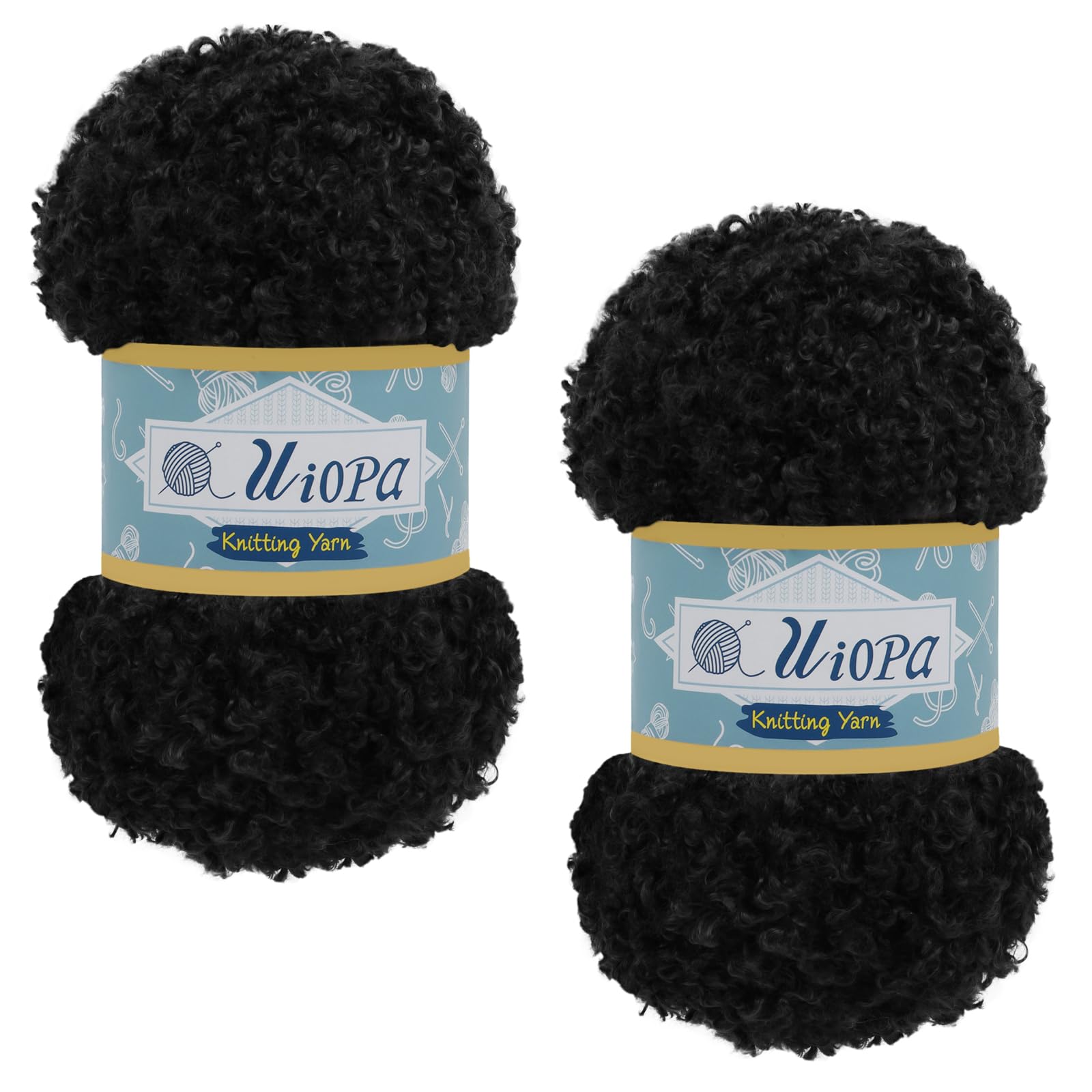Uiopa 2 Skeins Faux Fur Yarn, 2 x 100g Teddy Fur Fluffy Wool, Polyester Eyelash Yarn Fluffy Chunky Wool for Crocheting Knitting Scarves Hats Bags Slippers DIY Crafts (Black)