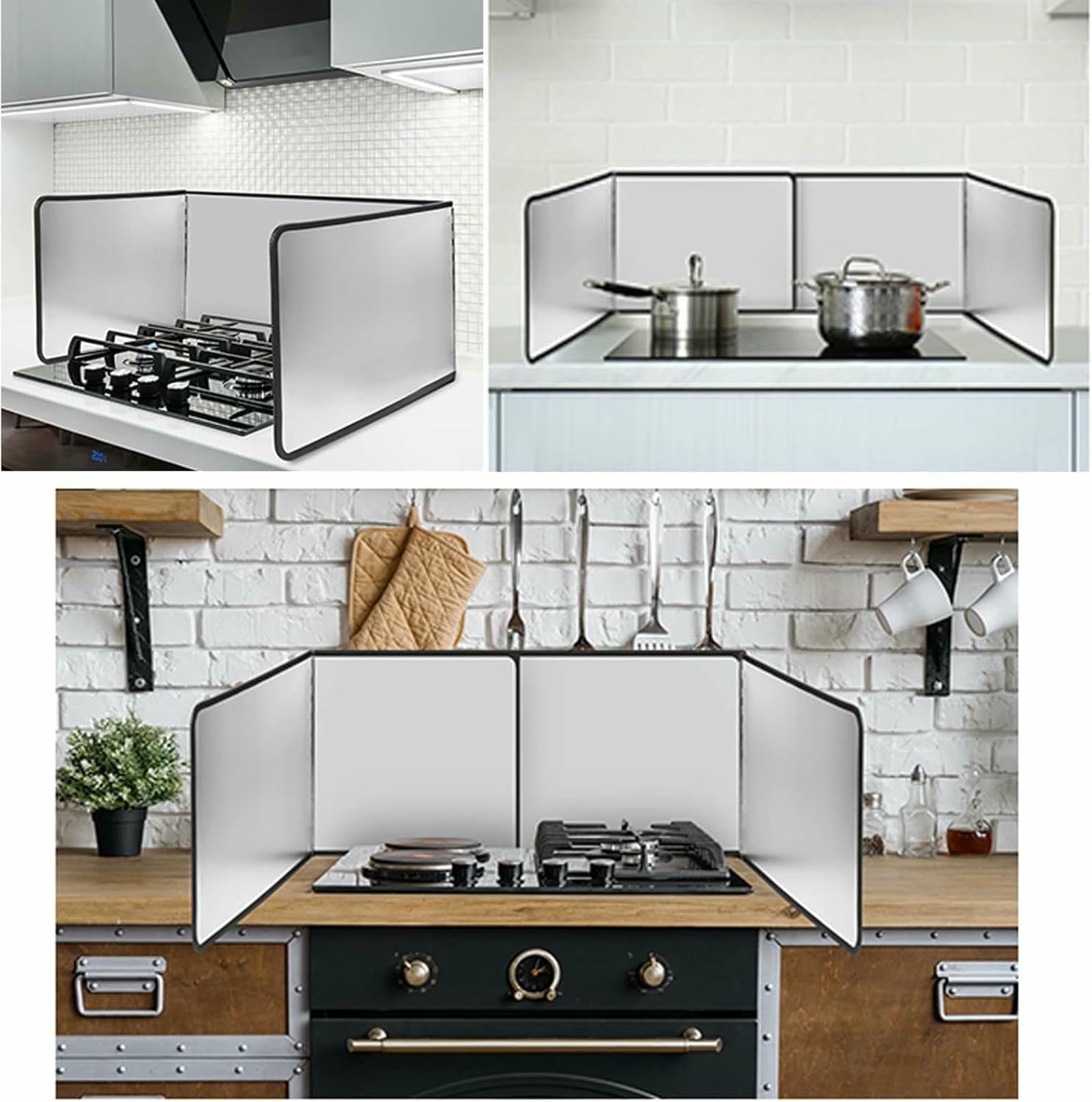 Protezione antispruzzo di Grasso per fornelli Pieghevoli, Protezione antispruzzi per padelle, Protezione per Scudo antispruzzo da Cucina, per Protezione Schermo Stufa (3 Sides 75x80x50cm)