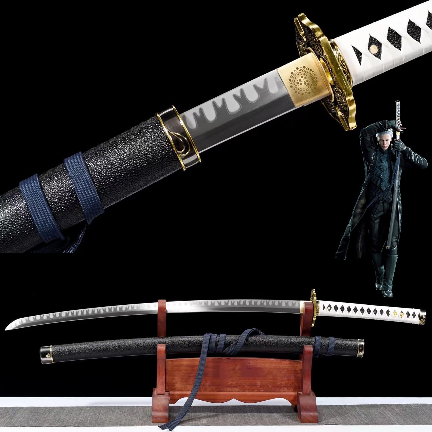Handmade Full Tang Vergil Yamato Sword Game Anime Katana Cosplay Replica 1045 Carbon Steel, High Manganese Steel or T10 Steel Clay-Tempered (III)