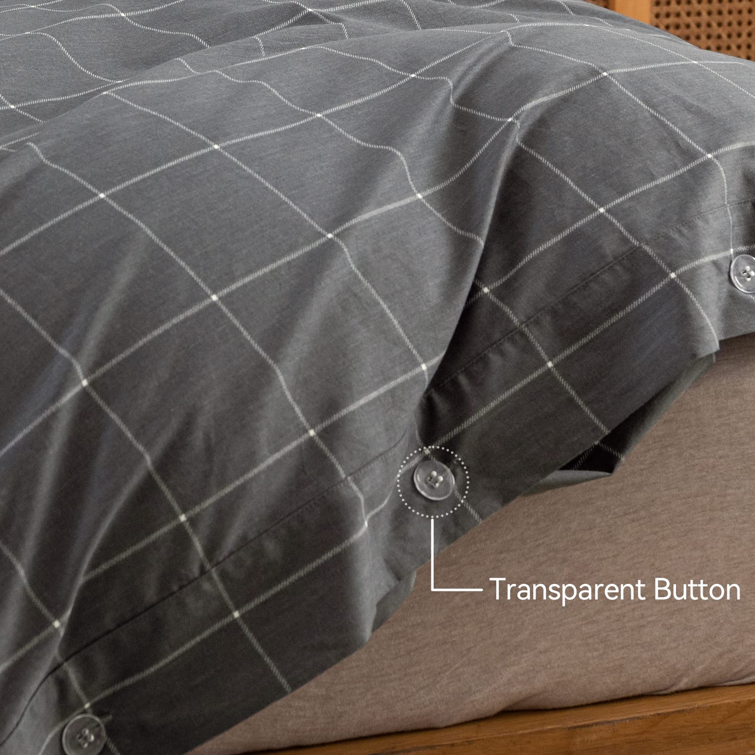 JELLYMONI Queen Duvet Cover Set- Cotton Plaid Duvet Cover 3 Pieces with Button Closure, 1 Duvet Cover and 2 Pillowcases(Black with White Grid Geometric Pattern Printed)