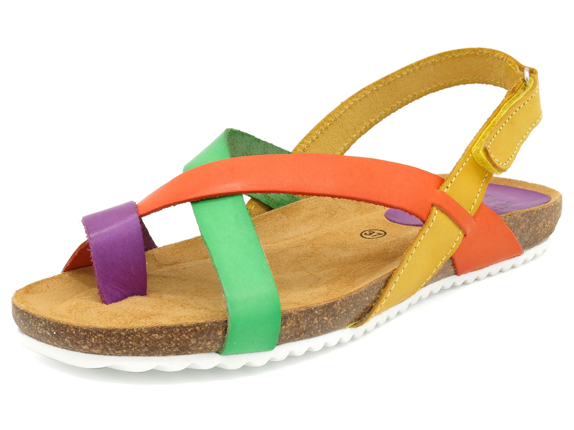 CASUAL Sandales en cuir pour femme avec semelle anatomique en cuir véritable avec rembourrage en gel et semelle en liège