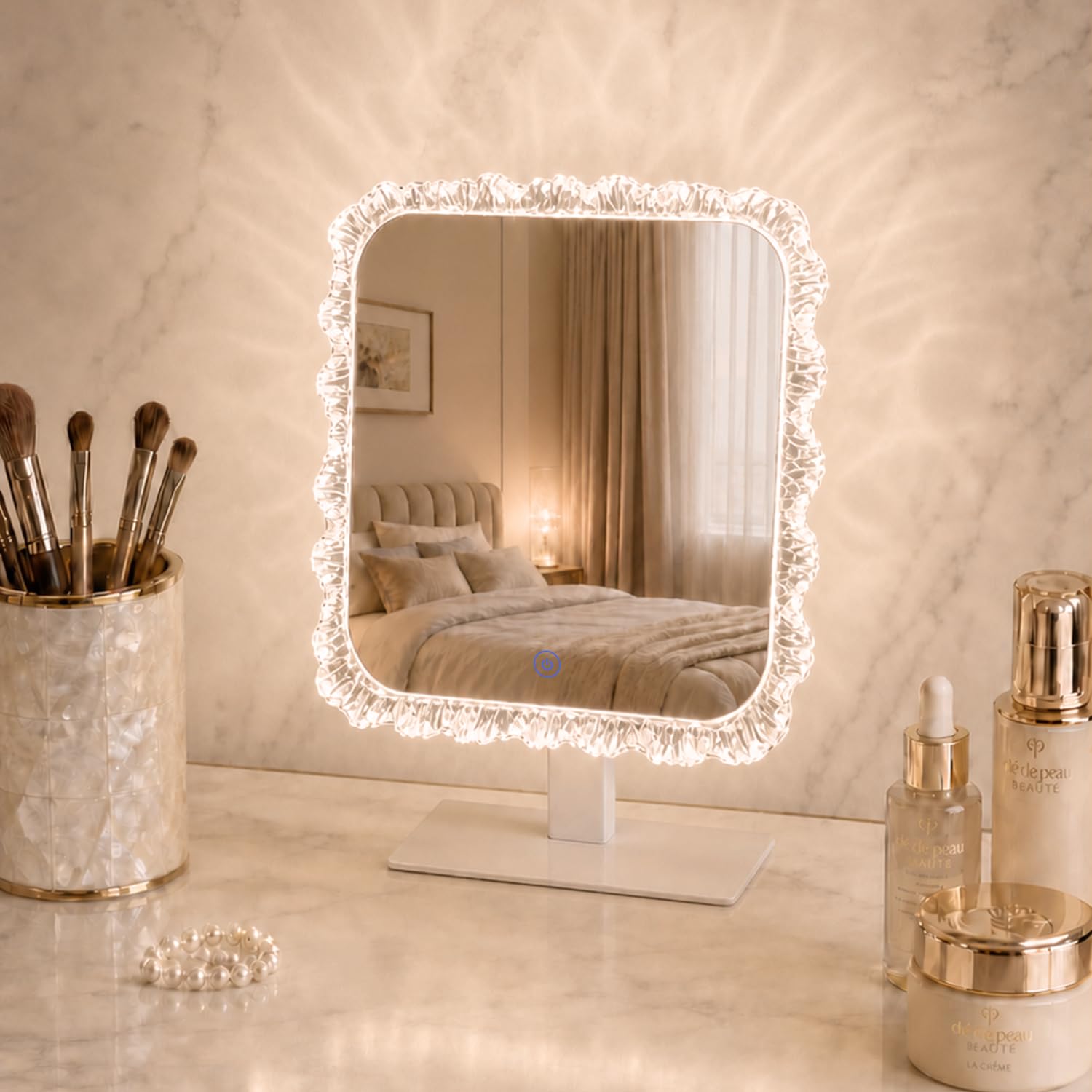 Espejo de maquillaje LED de 13.8 x 9.5 con luces, marco de cristal