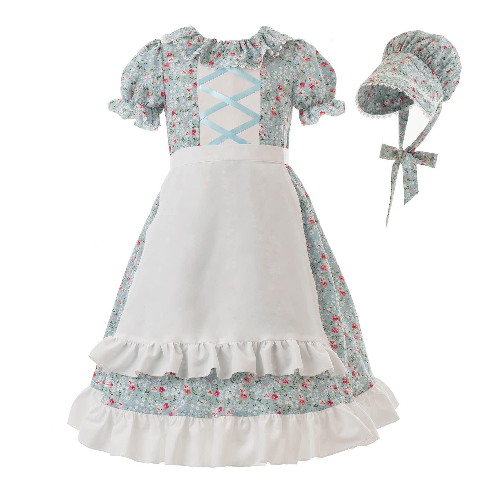 Pioneer Girl Costume - Colonial Prairie Dress With Apron & Socks, Kids Pilgrim Outfit For Play Or History Theme - View #7