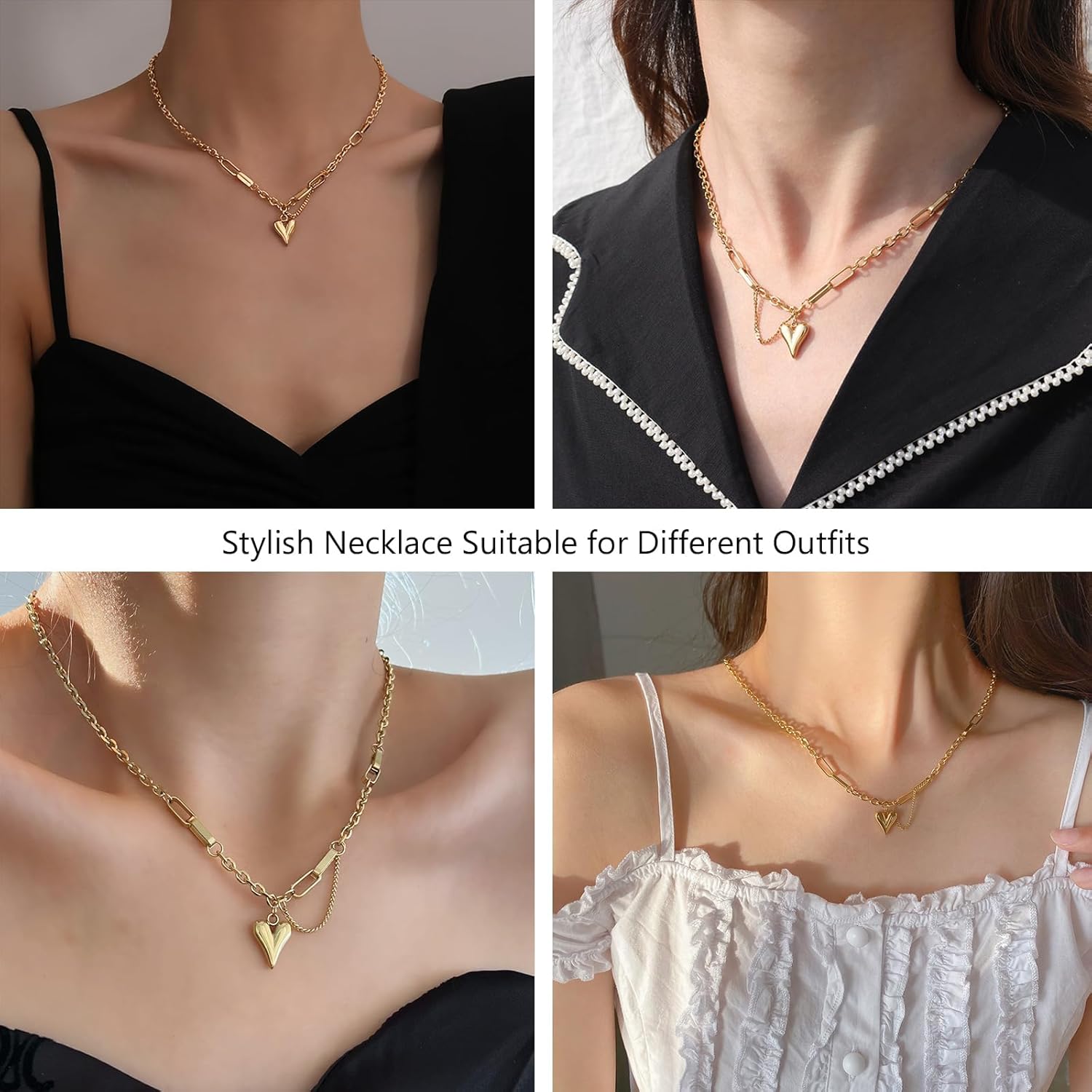 18K Gold Plated Puffy Heart Charm Necklace For Women Cute Small Heart Pendant Choker Chunky Paperclip Chian Stacked Necklaces Personalized Gift For Friend - Image 7