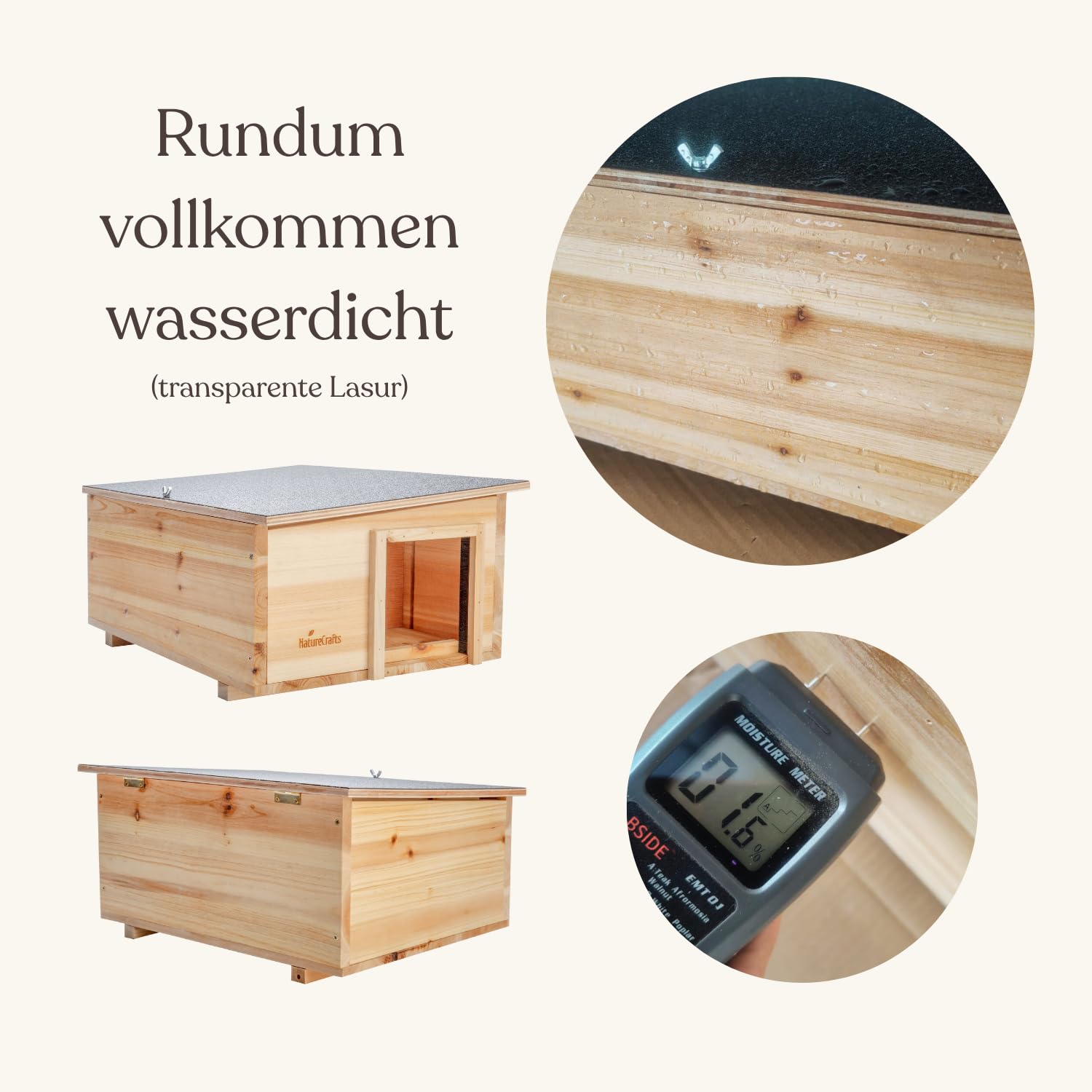 NatureCrafts Premium Igelhaus - Wasserdichtes Igelhaus mit Boden & 1,5cm dicken Wänden & doppelter Belüftung - Verstellbares Labyrinth mit begehbarem Tunnel Holz Winterhaus Garten - 45x34x20cm