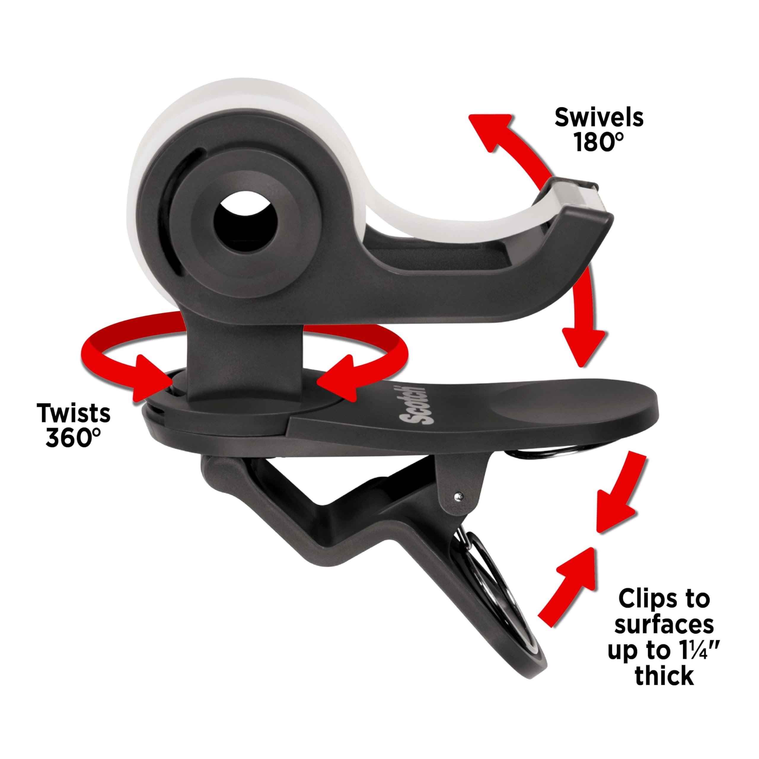 Scotch Dispensador de cinta Clip & Twist, clips a escritorios, mesas, gris carbón fácil, paquete de 3
